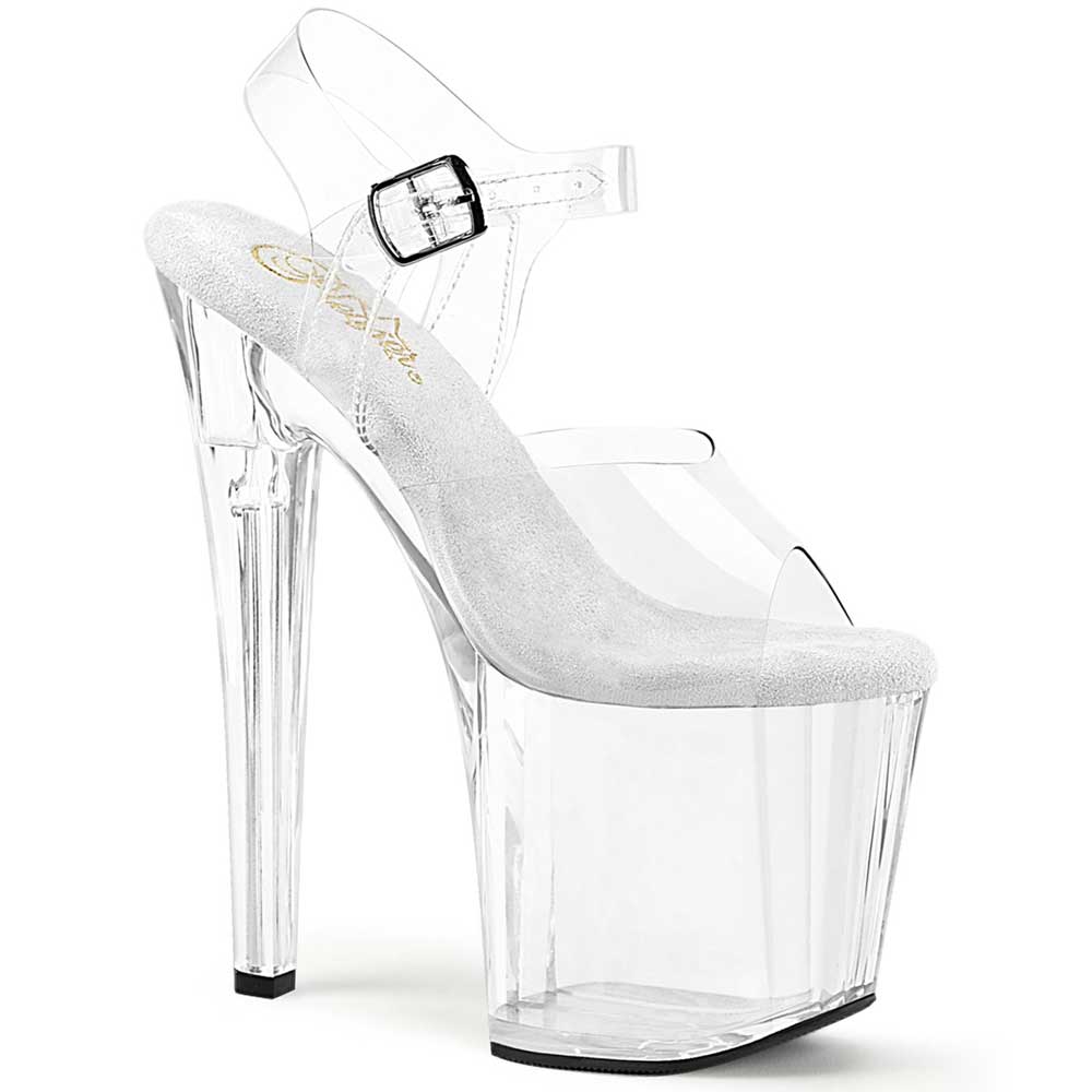 Pleaser - ENCHANT-708 Knöchelriemen-Sandale, Poledance Schuhe - Transparent